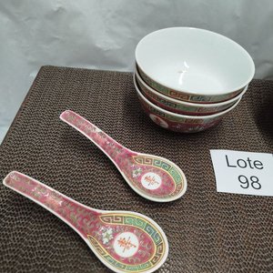 Set de 6 Cuencos para Sopa y 4 Cucharas de Porcelana China - imagen 2