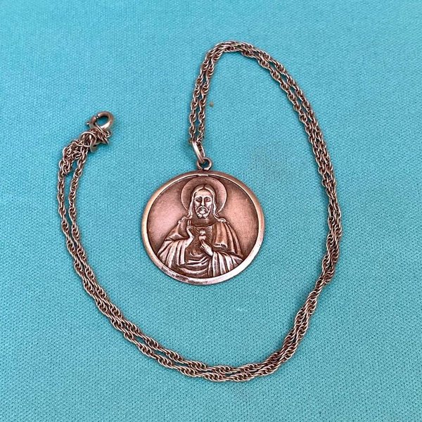 Cadena y medalla con el corazón de Jesús - Plata sellada - imagen 1