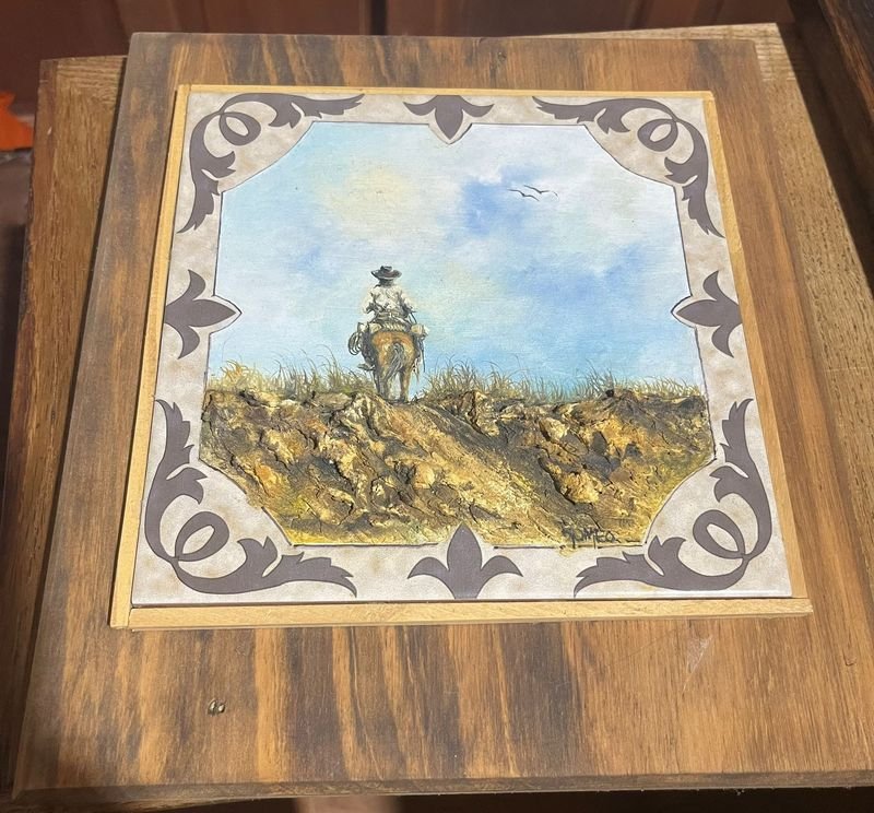 Obra Técnica Mixta "Gaucho a Caballo" Firmada por Romeo Sosa