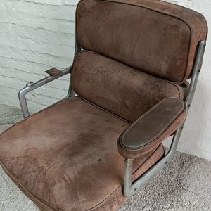 Silla de Escritorio Tapizada en Cuero Gamuzado Marrón - imagen 3