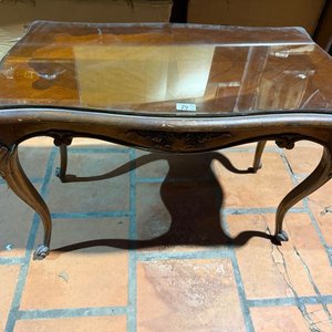 Mesa Ratona Antigua con Marqueterie y Vidrio Biselado - imagen 5