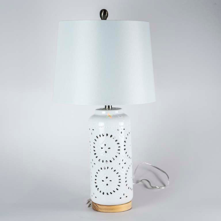 Lámpara de mesa de cerámica y madera con pantalla - imagen 1