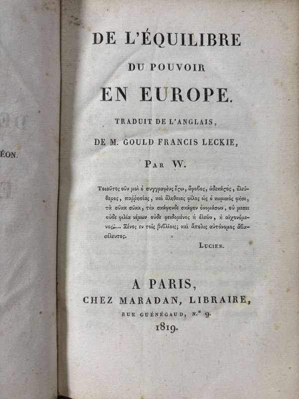 Raro Libro de 1819 Sobre el Equilibrio de Poder en Europa por Gould Francis Leckie - imagen 2