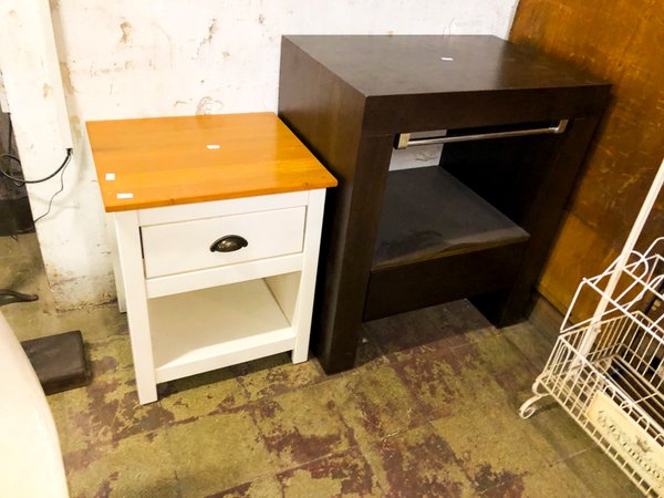 Mesita de Luz Blanca con Cajón y Tapa de Madera