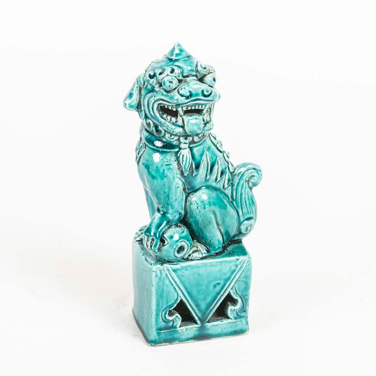 Figura Perro Foo Cerámica China Turquesa