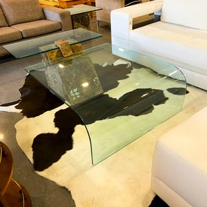 Mesa Ratona Curva de Vidrio con Base de Mármol - imagen 1