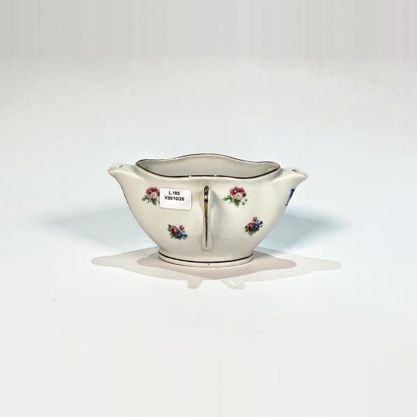 Salsera Oval de Porcelana Blanca con Decoración Floral y Asas Laterales