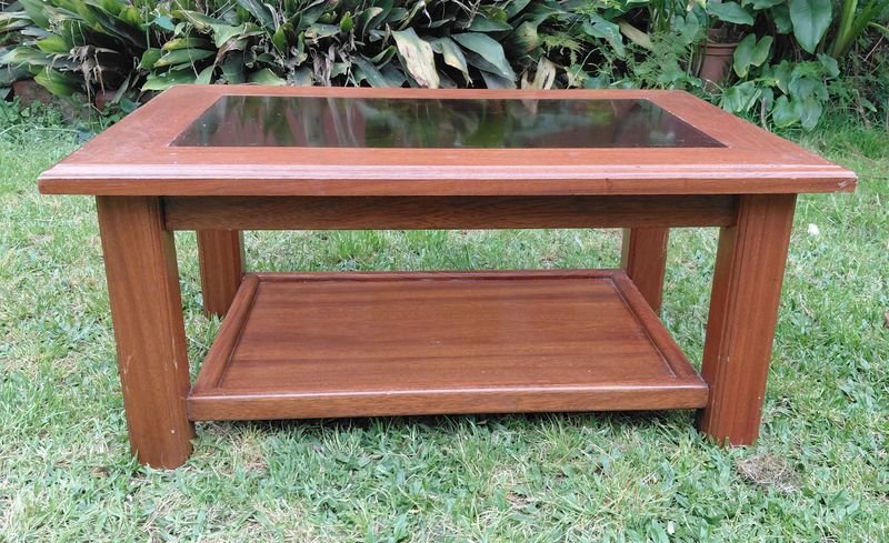 Mesa Ratona Rectangular de Madera con Tapa de Vidrio
