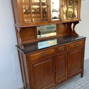 Alacena Antigua de Roble con Alzada Desmontable y Tapa de Mármol - imagen 9
