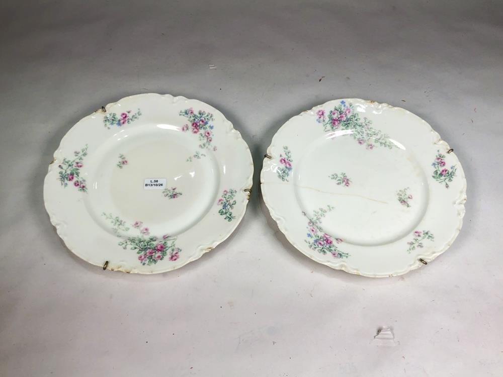 Dos Platos de Porcelana Francesa Limoges con Diseño Floral Blanco