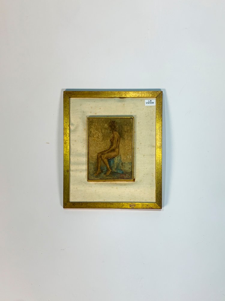 Cuadro Óleo sobre Cartón: Desnudo de Dama de Perfil, Firmado
