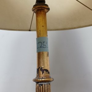 Lámpara de Pie Dorada a la Hoja con Base de Madera y Pantalla Restaurada - imagen 4