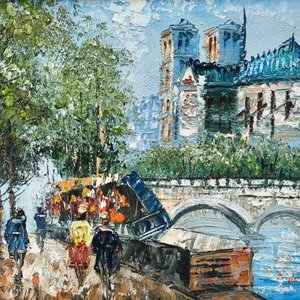 Óleo "Rio Sena, Paris" firmado Burnett con marco de madera - imagen 5