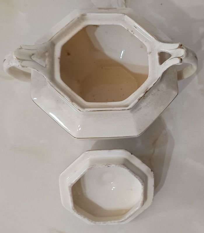 Azucarero de Loza INGLESA Thomas Hughes & Son (con tapa) - Porcelana blanca con diseño floral - imagen 4
