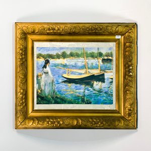 Cuadro "Dama y Barca" Reproducción Van Gogh con Marco Dorado - imagen 1