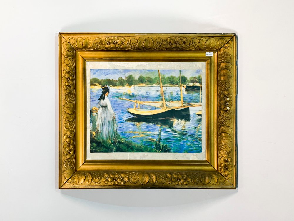 Cuadro "Dama y Barca" Reproducción Van Gogh con Marco Dorado