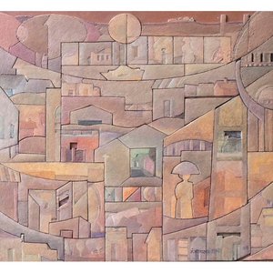 Lote siguiente: Obra "Construcción Octogonal" de J. Velásquez Pérez, Técnica Mixta