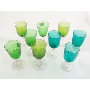 9 Copas de Cristal Verde y Turquesa con Guarda Griega - imagen 2