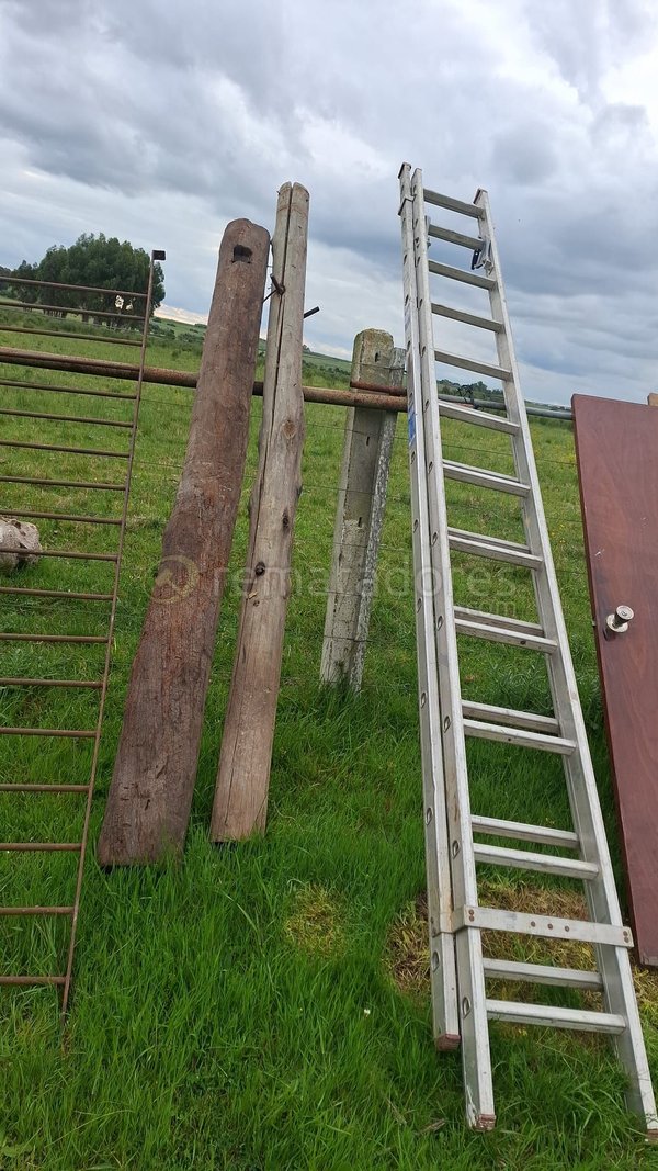 Lote de Postes de Madera, Escalera de Aluminio y Puerta