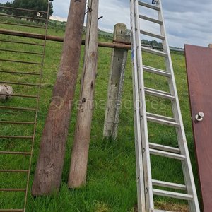 Lote siguiente: Lote de Postes de Madera, Escalera de Aluminio y Puerta