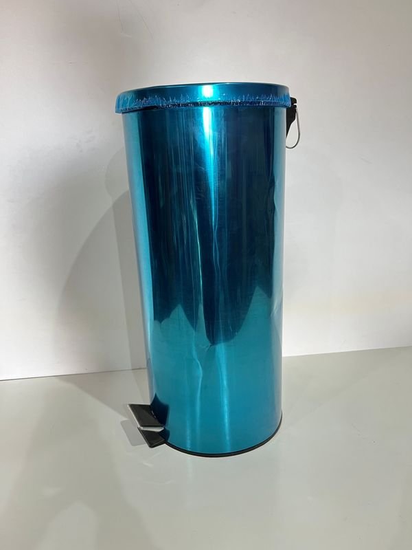 Papelera Grande Metálica Azul con Pedal, 30 Litros, 65 cm