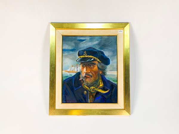 Cuadro al óleo "Viejo Marino" firmado, con marco dorado - imagen 1