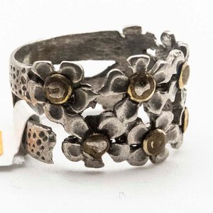 Anillo Doble Flores Plata y Oro con Avería - imagen 2