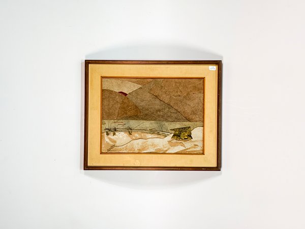 Pintura técnica mixta en cuero y metal, paisaje campestre - imagen 1