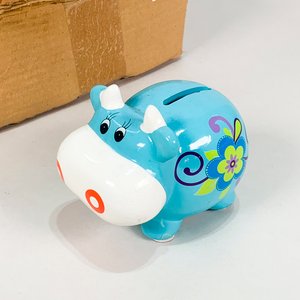 Lote de 4 Alcancías de Cerámica Tipo Vaca Celeste con Flores - imagen 2