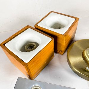Lote de Cuatro Apliques de Techo Vintage: Madera, Metal y Bronce - imagen 2