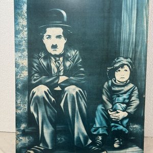 Cuadro Antiguo Impreso de Charles Chaplin y Niño - imagen 9