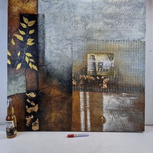 Cuadro Decorativo Abstracto con Relieve y Torre de Pisa (90x90cm) - imagen 2
