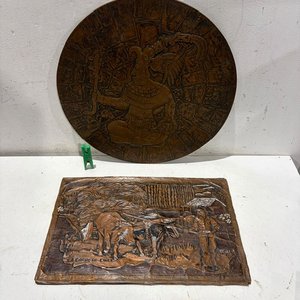 Lote siguiente: Dos Cuadros de Cobre Repujado con Escenas Precolombinas y Rurales