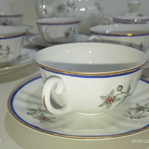 Juego de Té de Porcelana Portuguesa "V.A." con Cafetera, Azucarero y 6 Tazas con Platillos - imagen 4