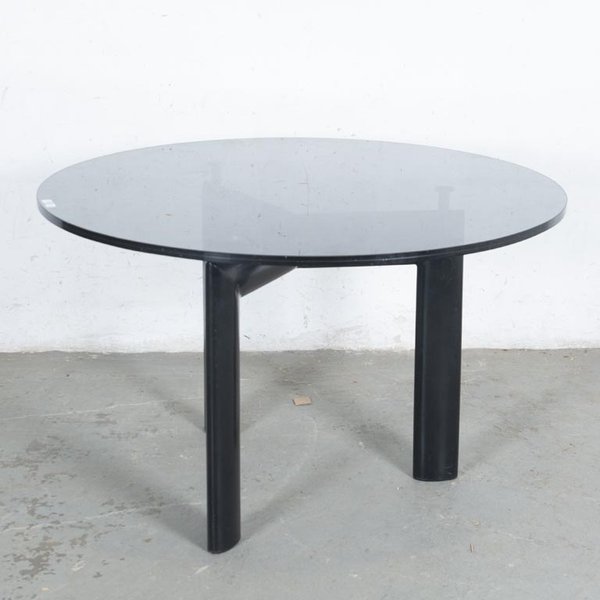 Mesa de Comedor Redonda con Base Metálica Negra y Tapa de Vidrio Oscuro - imagen 1