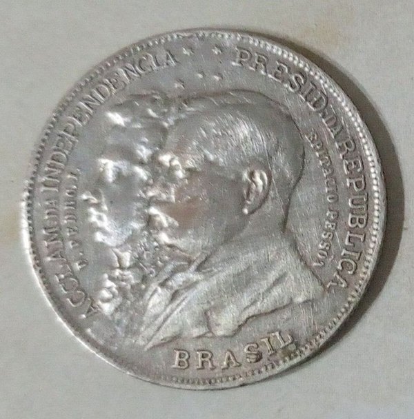 Moneda Conmemorativa 2000 Réis Brasil 1922 Plata - Centenario Independencia