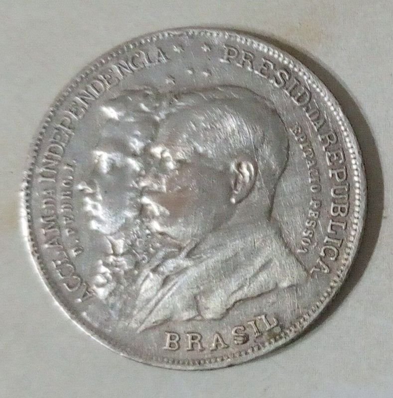 Moneda Conmemorativa 2000 Réis Brasil 1922 Plata - Centenario Independencia