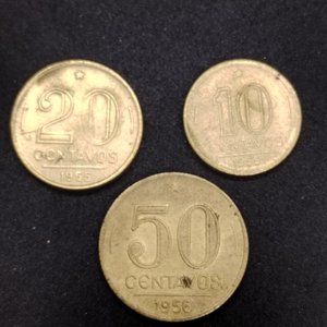 Lote de 3 Monedas de Brasil: 10 y 20 Centavos (1955), 50 Centavos (1956) - imagen 3