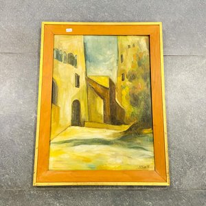 Cuadro óleo casas marco madera ,59 x 44 cm - imagen 1