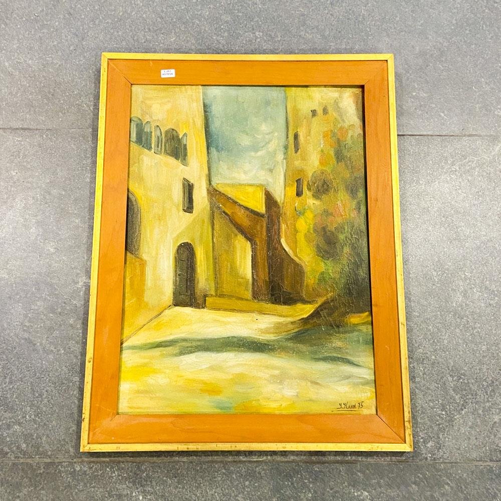 Cuadro óleo casas marco madera ,59 x 44 cm