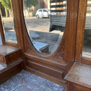 Tocador Antiguo de Roble con 3 Espejos y Tapa de Mármol - imagen 12