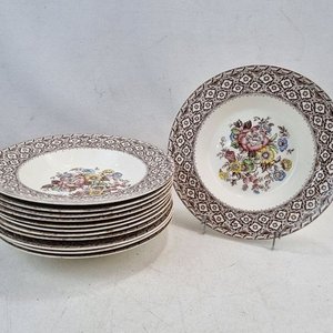 Set de 12 Platos Hondos "Harvard Empire" Loza Inglesa Diseño Floral (25cm) - imagen 1