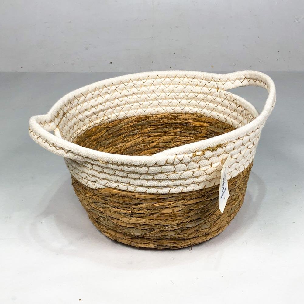 Cesto Bicolor con Asa Blanco y Beige