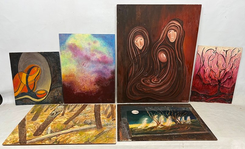 Lote anterior: Colección de seis pinturas sobre fibras diferentes