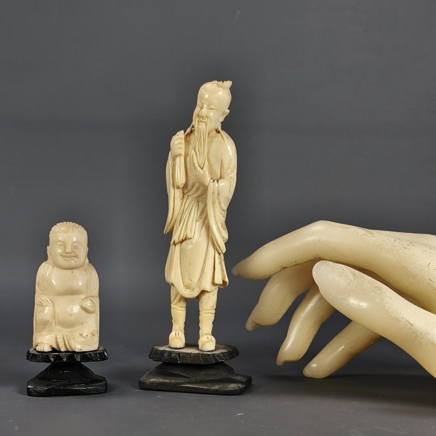 Figuras orientales talladas en marfil - imagen 3