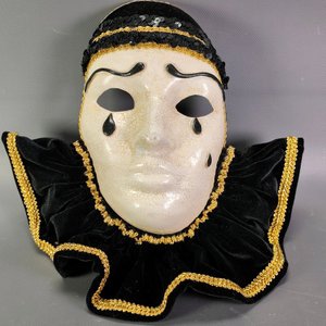 Máscara Pierrot Veneciana Decorativa con Inscripción Interior - 30cm - imagen 1
