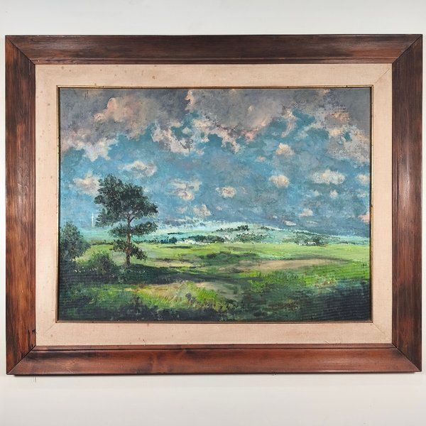 Oleo sobre Fibra "Efecto de Tormenta" - Paisaje Natural con Marco y Certificado - imagen 1