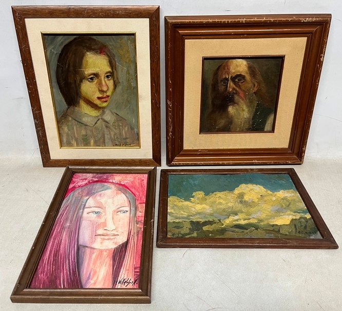 Cuatro pinturas al óleo de Villalobos, Firma Ilegible y Piria