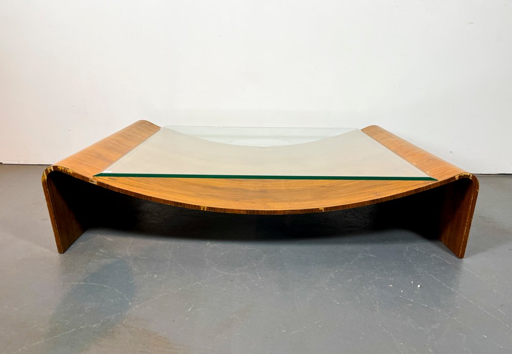 Mesa de Diseño Curva en Madera y Cristal Biselado