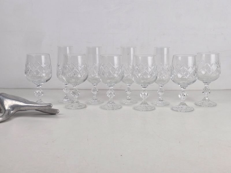 Juego de 10 Copas de Cristal Tallado Bohemia